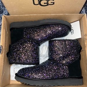 Ugg Classic Mini Bow Cosmos Women Boots Glitter Black US 9